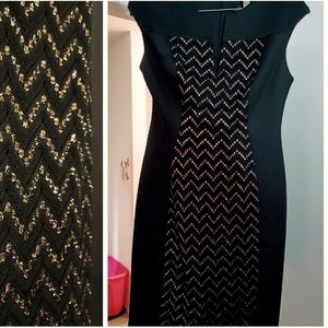 Connected Apparel Black and Gold Sheath Dress sz 8
